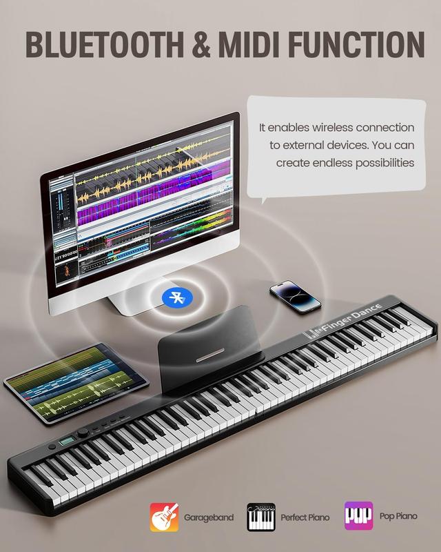 Teclado Elétrico Portátil Finger Dance - Piano Dobrável 88 Teclas